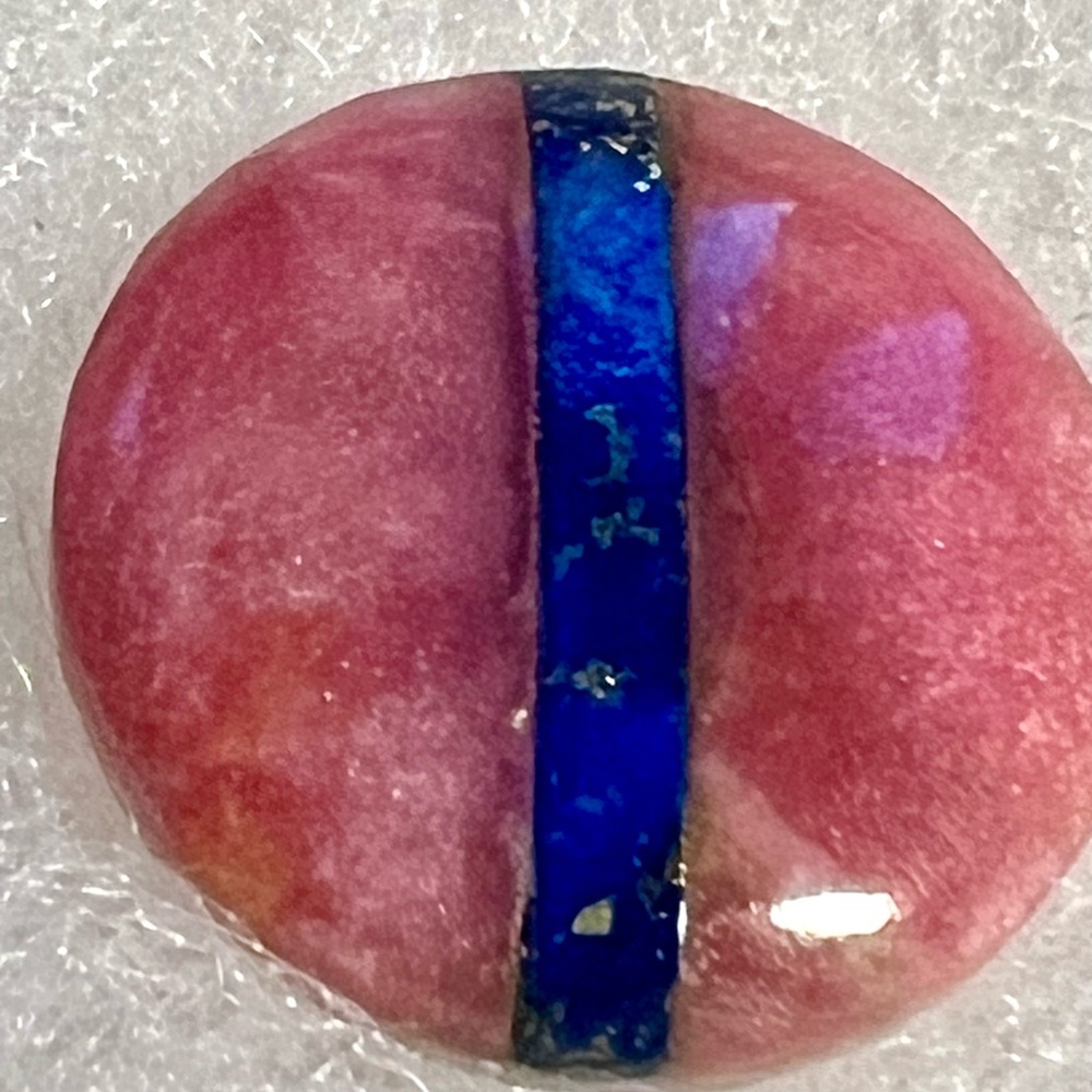 Vintage Pink Blue Earring w inlay lapis lazuli & pink jasper round gemstone bead - Picture 3 of 7